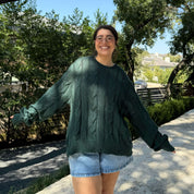 Crewneck Cable-Knit Sweater - Pine *Clearance Sale*