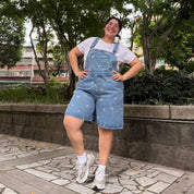 Denim Overall Shorts - Light Wash with Daisies *Clearance Sale*