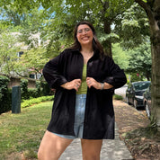 Linen Long-Sleeve Button-Up - Black