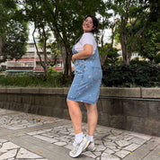 Denim Overall Shorts - Light Wash with Daisies *Clearance Sale*