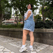 Denim Overall Shorts - Light Wash with Bees