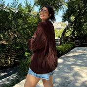 Crewneck Cable-Knit Sweater - Chocolate *Clearance Sale*