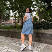 Denim Overall Shorts - Light Wash with Daisies *Clearance Sale*