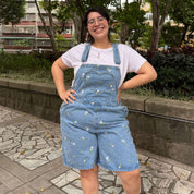 Denim Overall Shorts - Light Wash with Daisies *Clearance Sale*