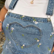 Denim Overall Shorts - Light Wash with Daisies *Clearance Sale*