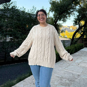 Crewneck Cable-Knit Sweater - Cream *Clearance Sale*