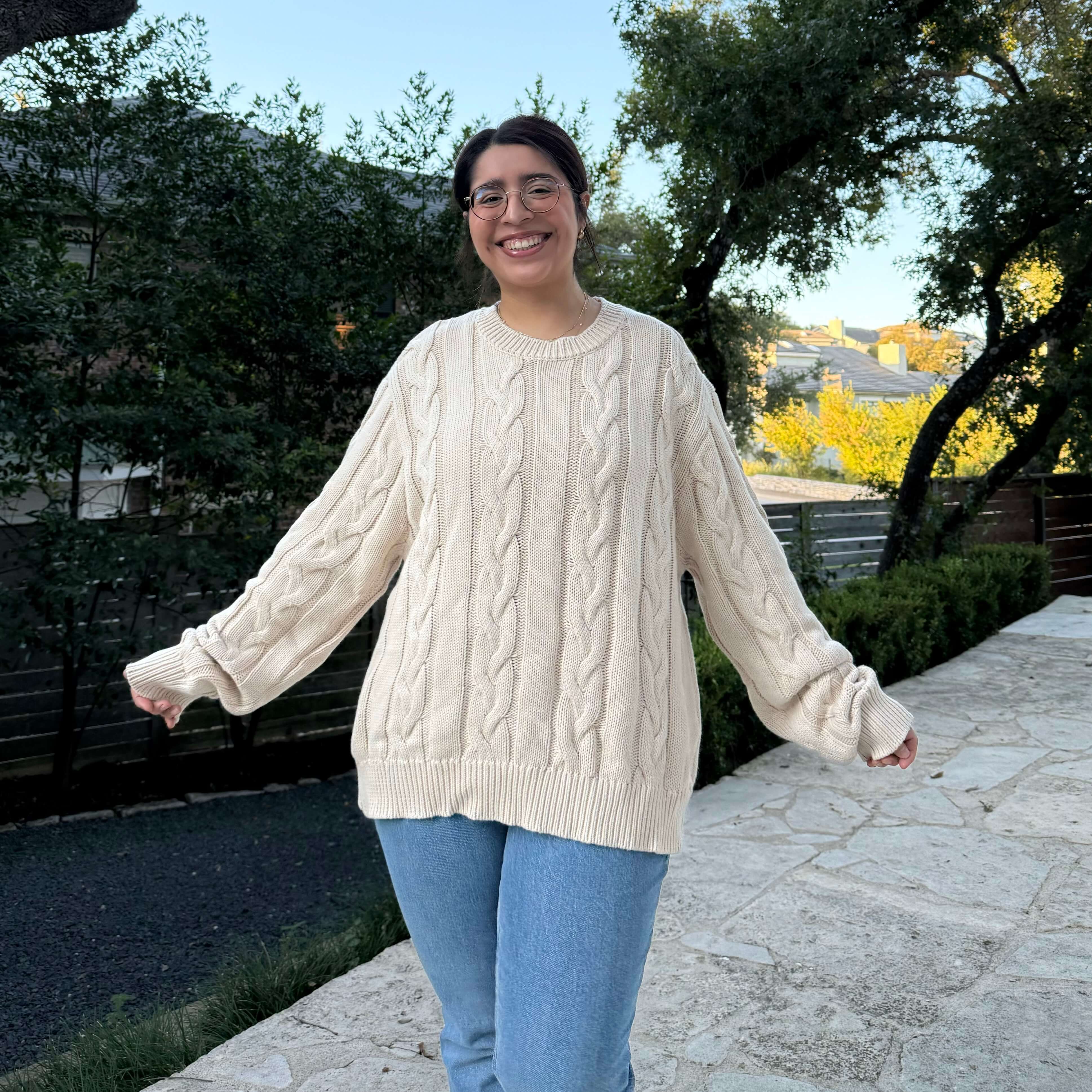 Crewneck Cable-Knit Sweater - Cream *Clearance Sale*