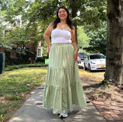 Gingham Long Skirt - Matcha
