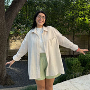 Lightweight Long-Sleeve Button-Up - Beige