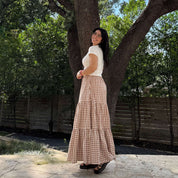 Gingham Long Skirt - Chestnut
