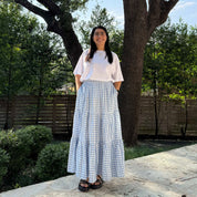 Gingham Long Skirt - Sky