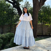 Gingham Long Skirt - Sky