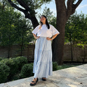 Gingham Long Skirt - Sky