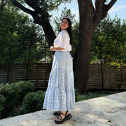 Gingham Long Skirt - Sky