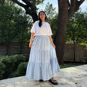 Gingham Long Skirt - Sky