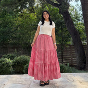 Gingham Long Skirt - Tomato