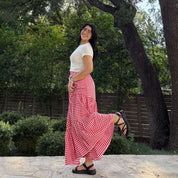 Gingham Long Skirt - Tomato